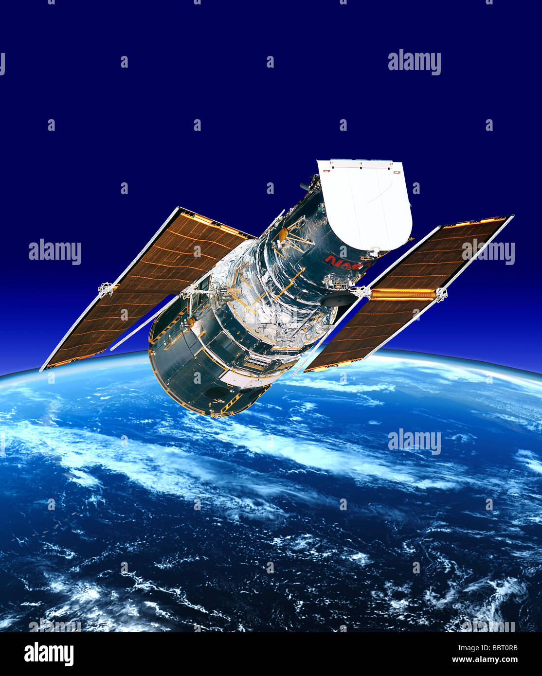 NASA Hubble Telescope floating above earth Stock Photo Alamy