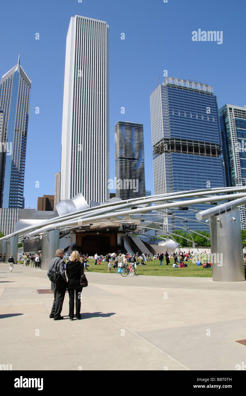 The Jay Pritzker Pavilion in Millennium Park downtown Chicago Illinois USA Stock Photo