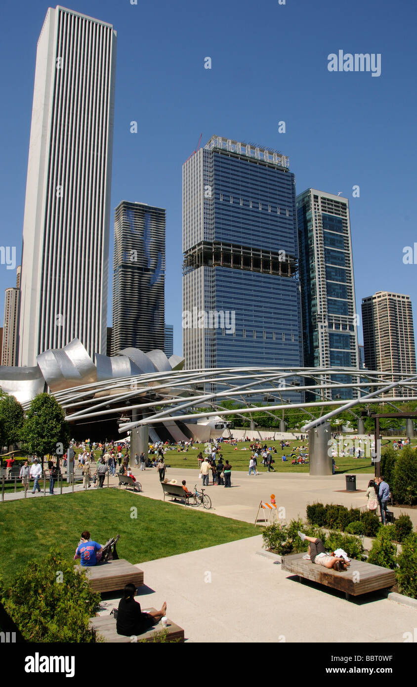 The Jay Pritzker Pavilion in Millennium Park downtown Chicago Illinois USA Stock Photo