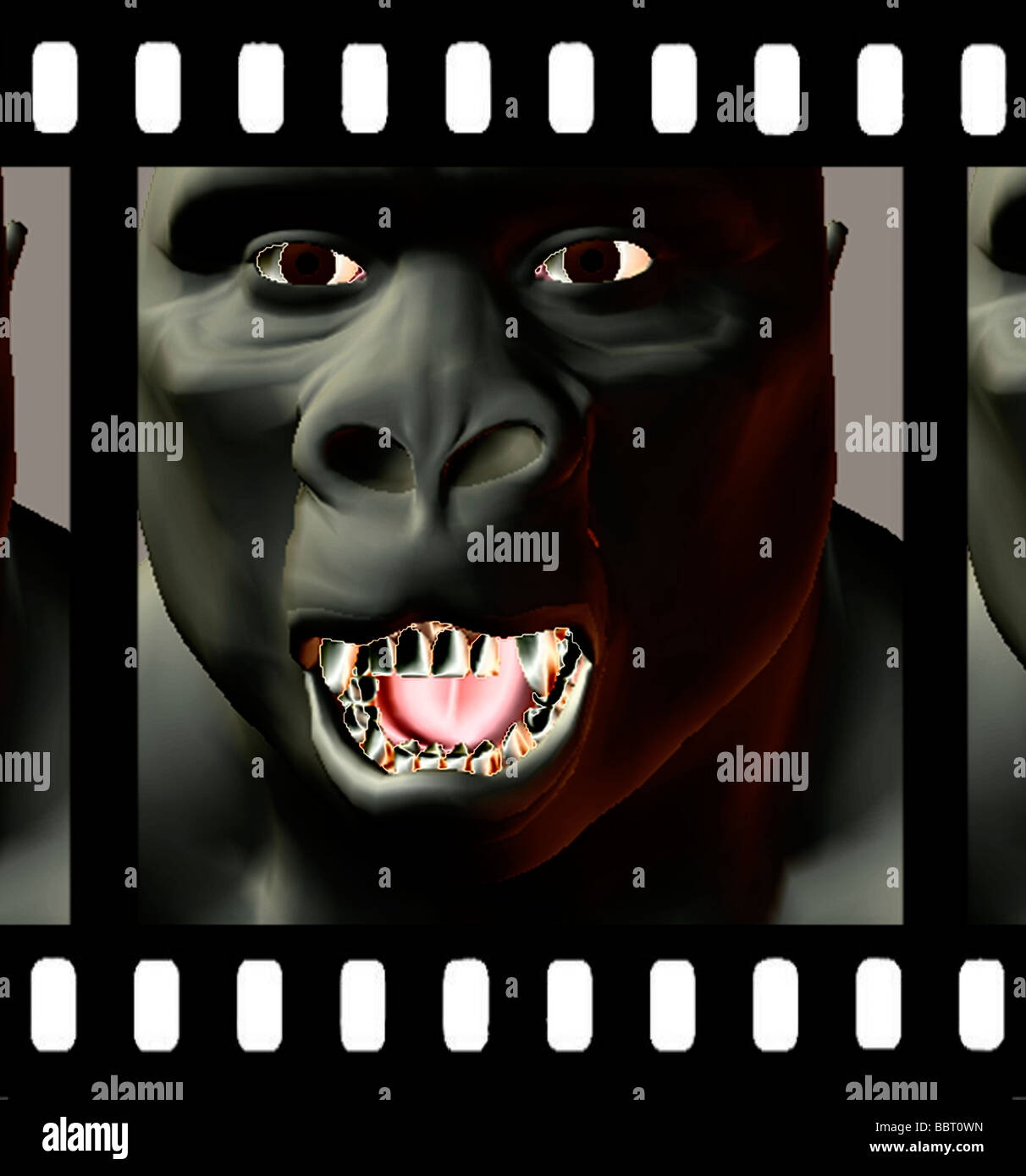 3D computer generated illustration of ape on movie film frame Stock Photo
