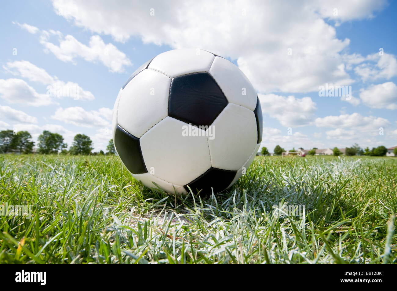 Soccer ball in corner pitch area Stock Photo Alamy