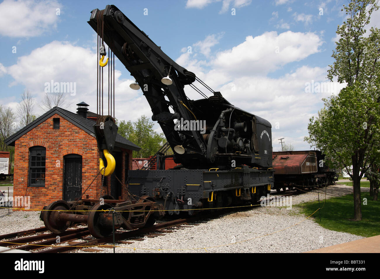 Historical railroad switcher train USA historical re-enactment reenactment hi-res Stock Photo