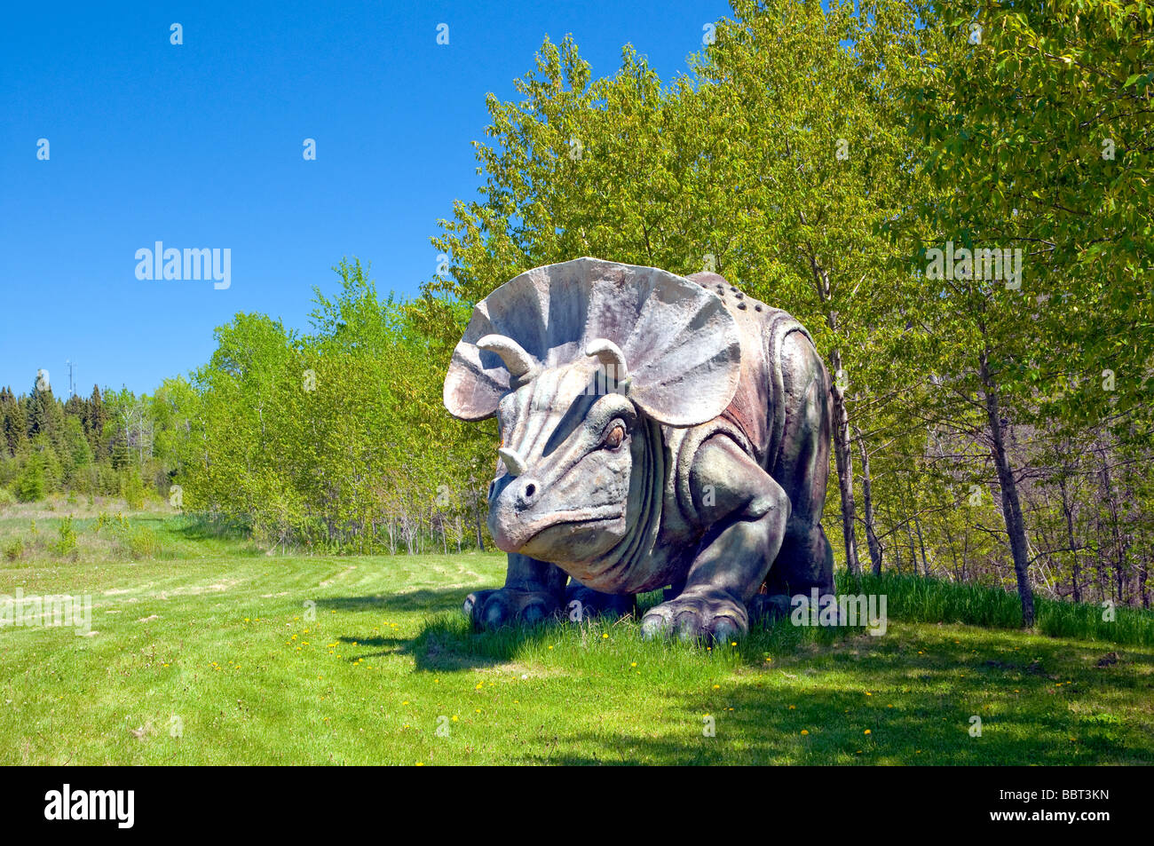 A dinosaur sculpture in a clearing of the bush near East Braintree