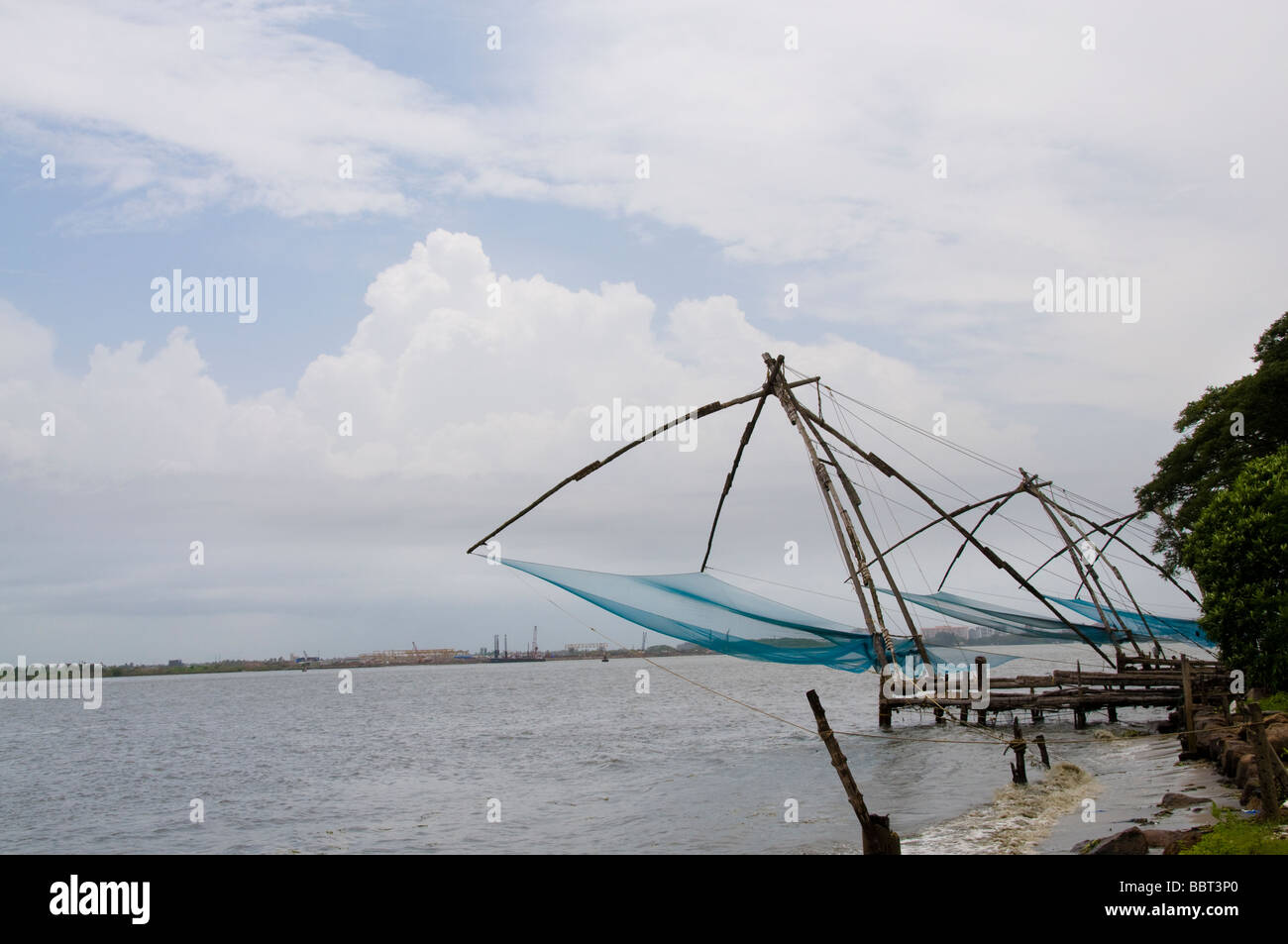 Chinese fishing net Cochin India. Stock Photo