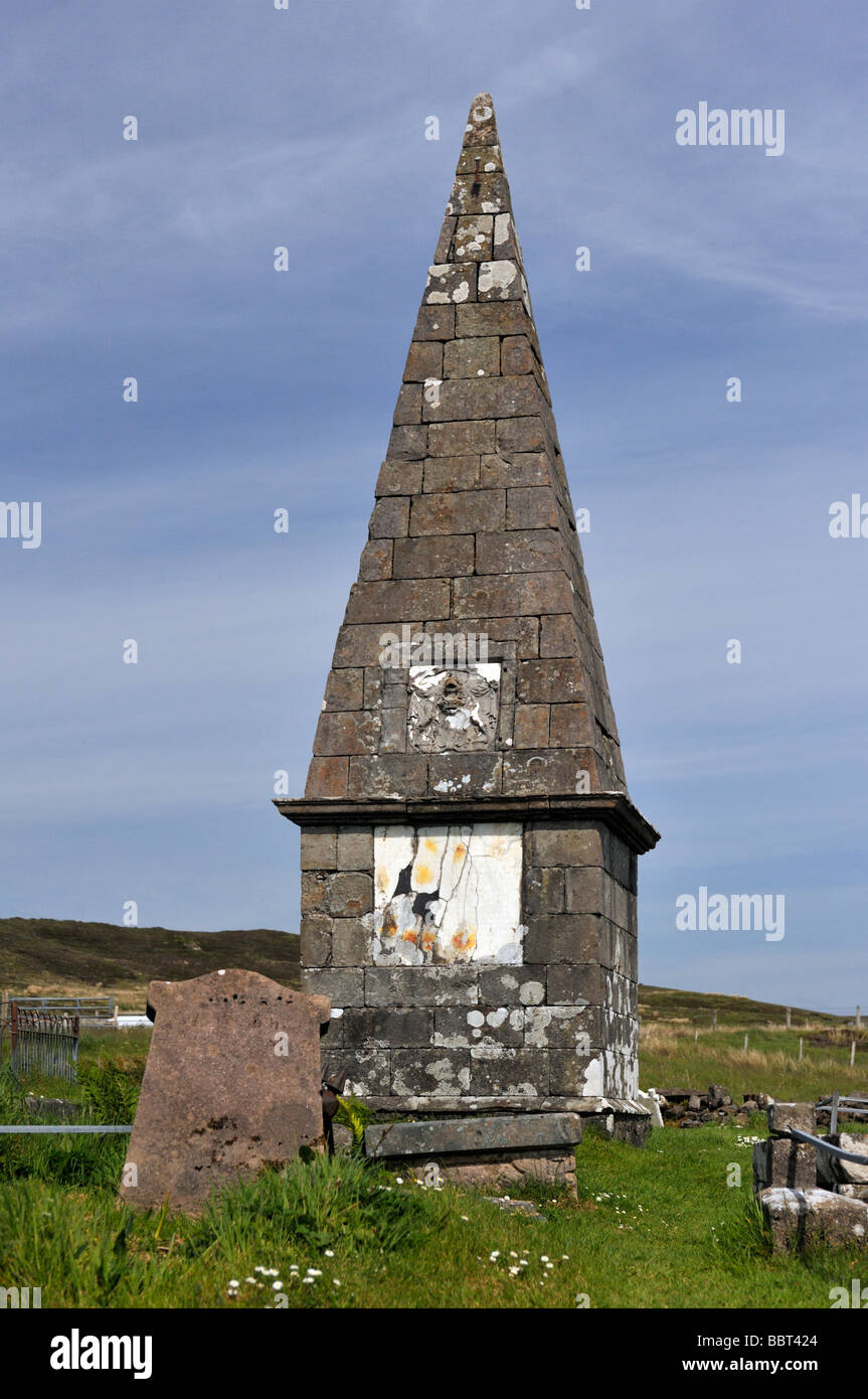 Memorials in churchyard. Ruined Church of Saint Mary, Kilmuir, Dunvegan, Isle of Skye, Inner Hebrides, Scotland, U.K., Europe. Stock Photo