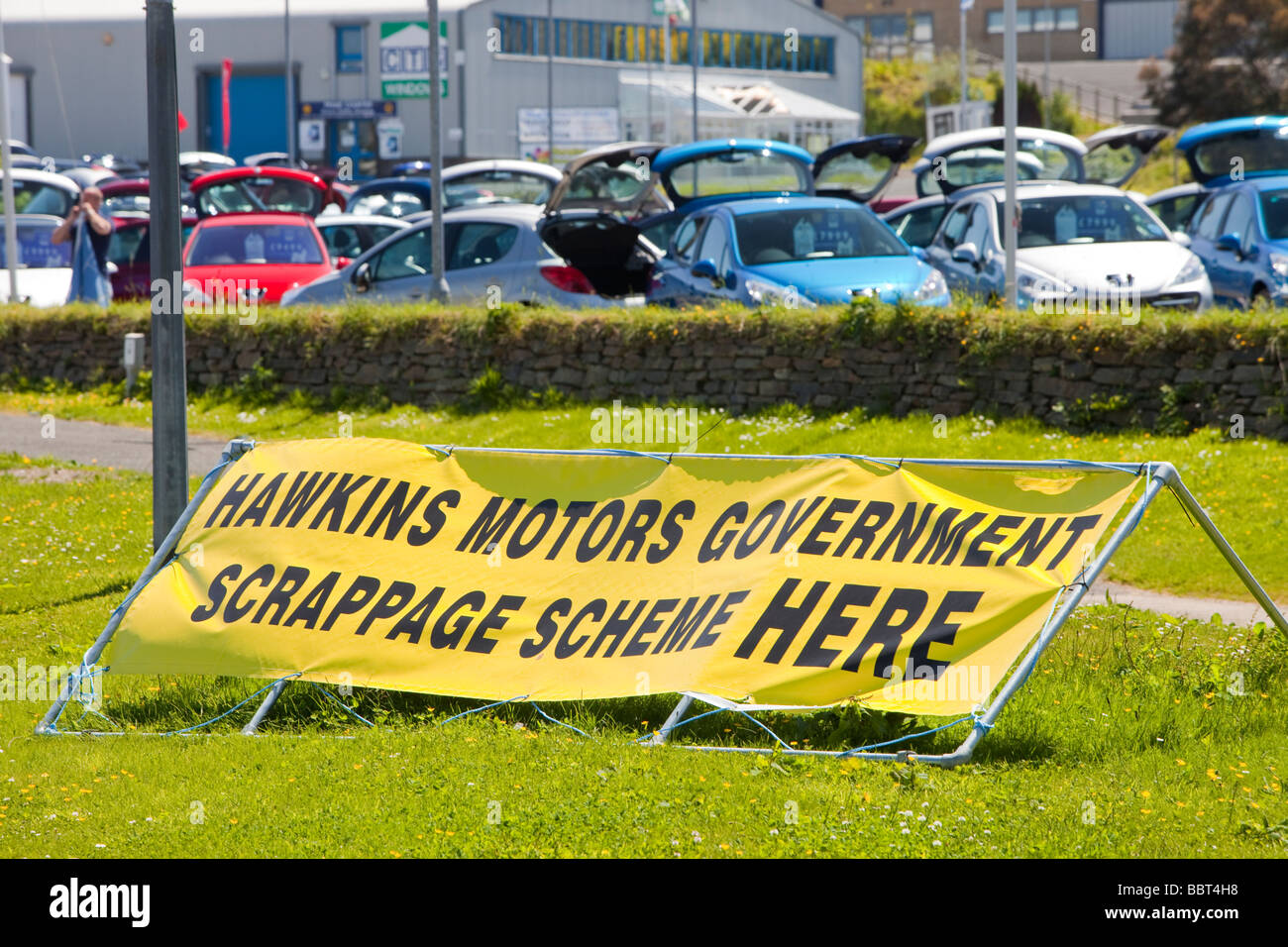 A garage in Cornwall advertising the government scrappage scheme Stock