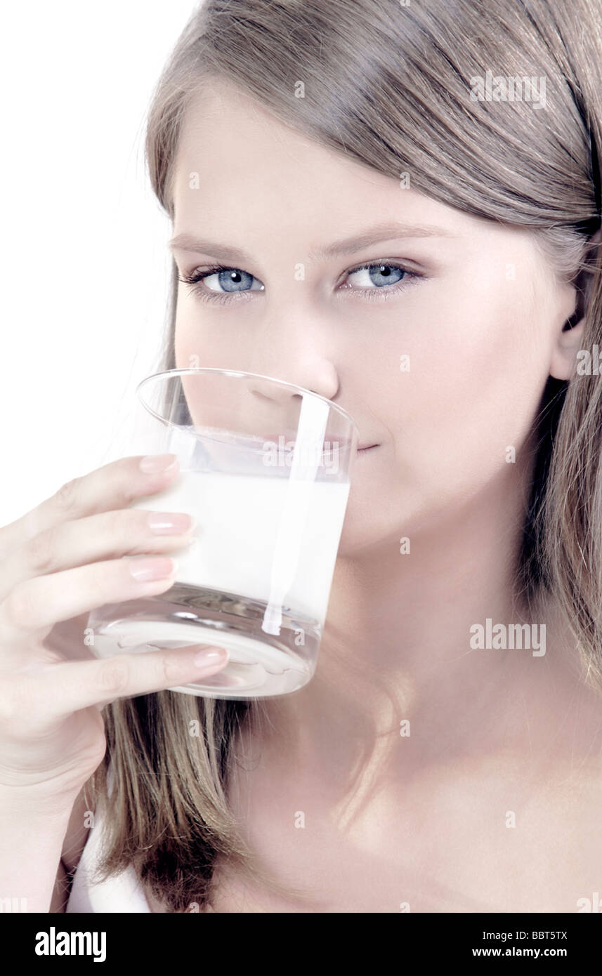 Young girl with milk Stock Photo Alamy
