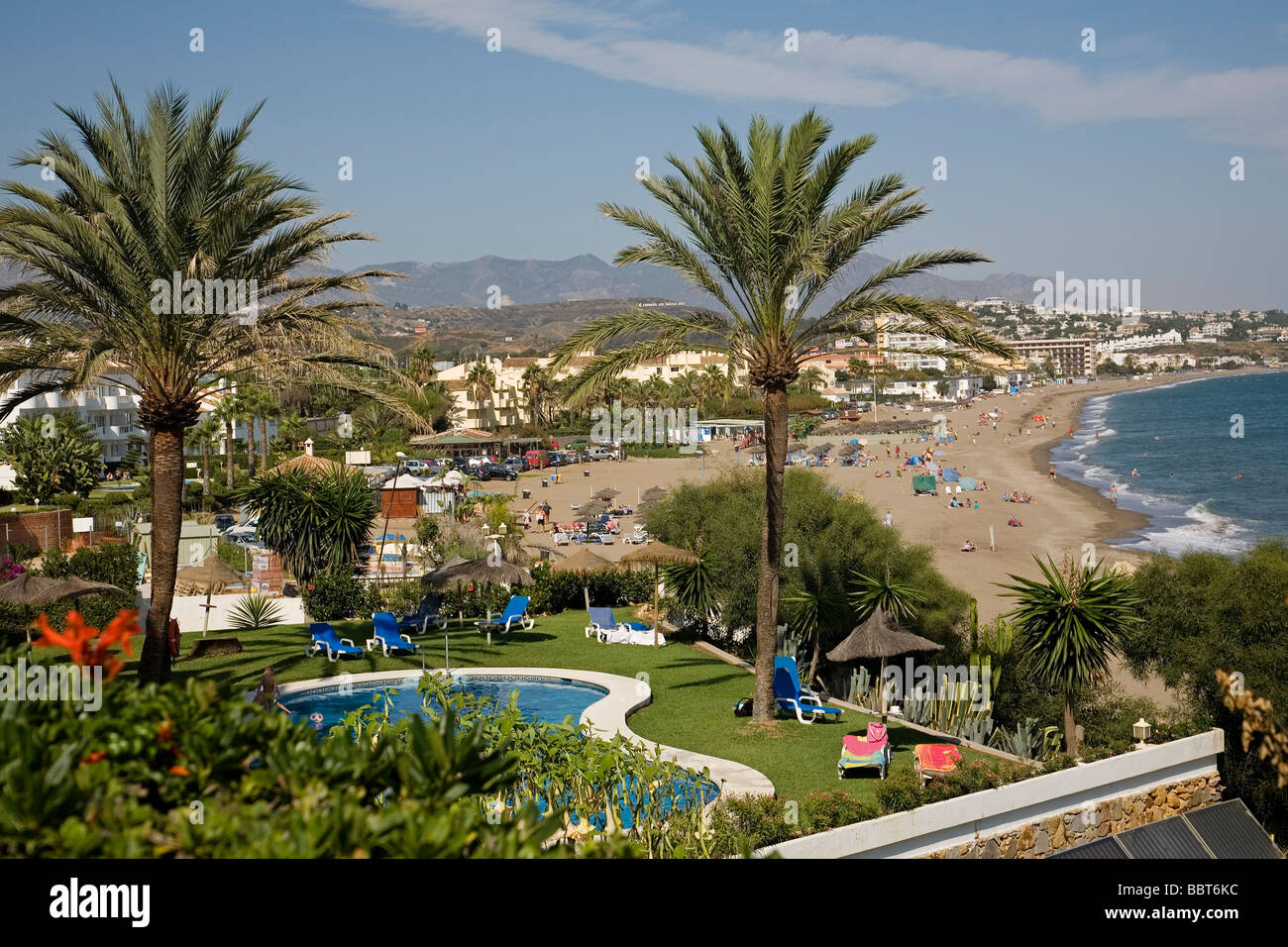 El Bombo Beach in Mijas Costa Malaga Sun Coast Andalusia Spain Stock Photo