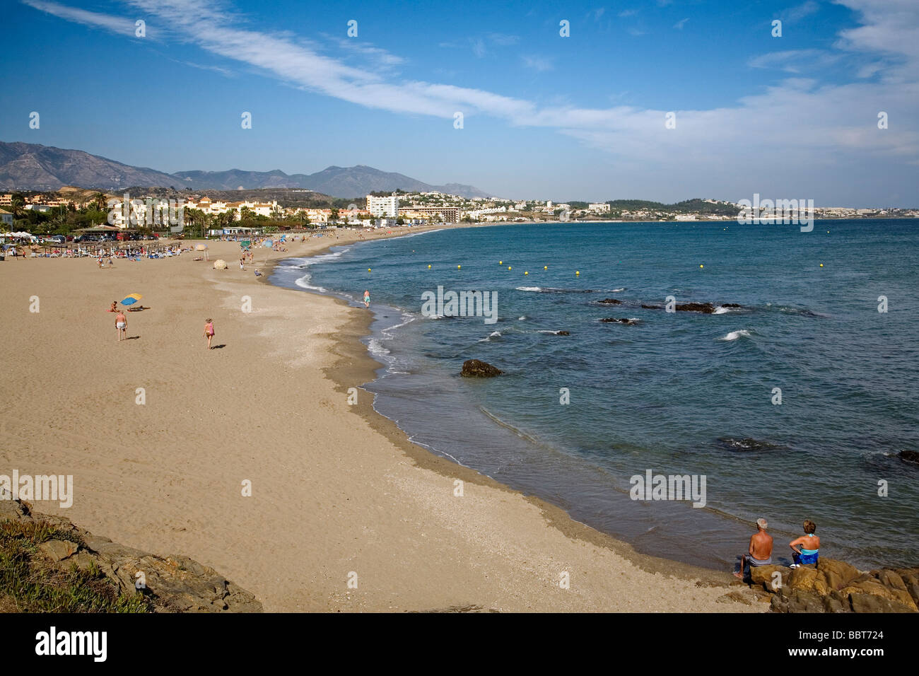 El Bombo Beach in Mijas Costa Malaga Sun Coast Andalusia Spain Stock Photo
