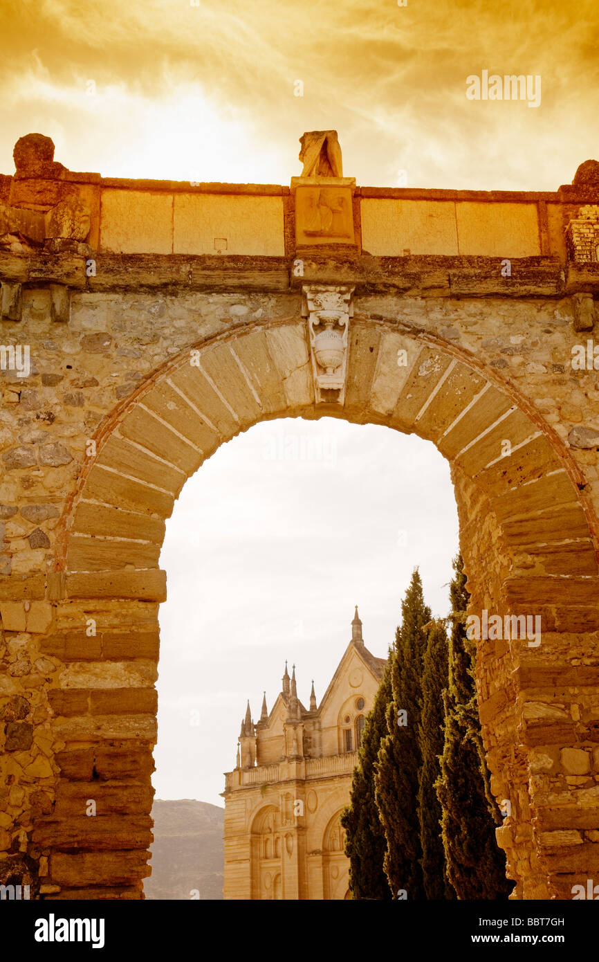 Arch of Los Gigantes and Collegiate Church of Santa Maria in Antequera Malaga Andalusia Spain Stock Photo