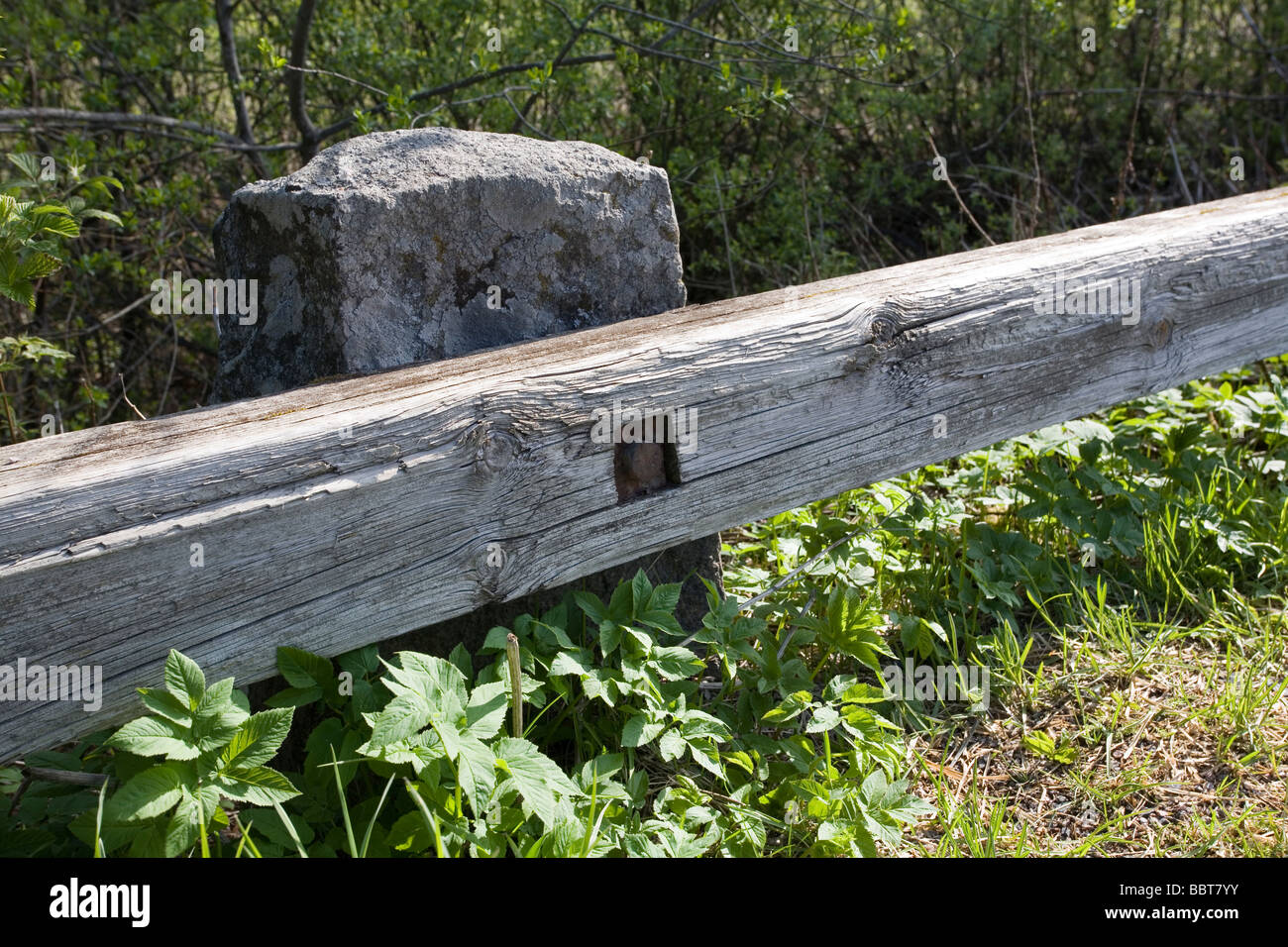 Old wooden road side safety barrier hires stock photography and images