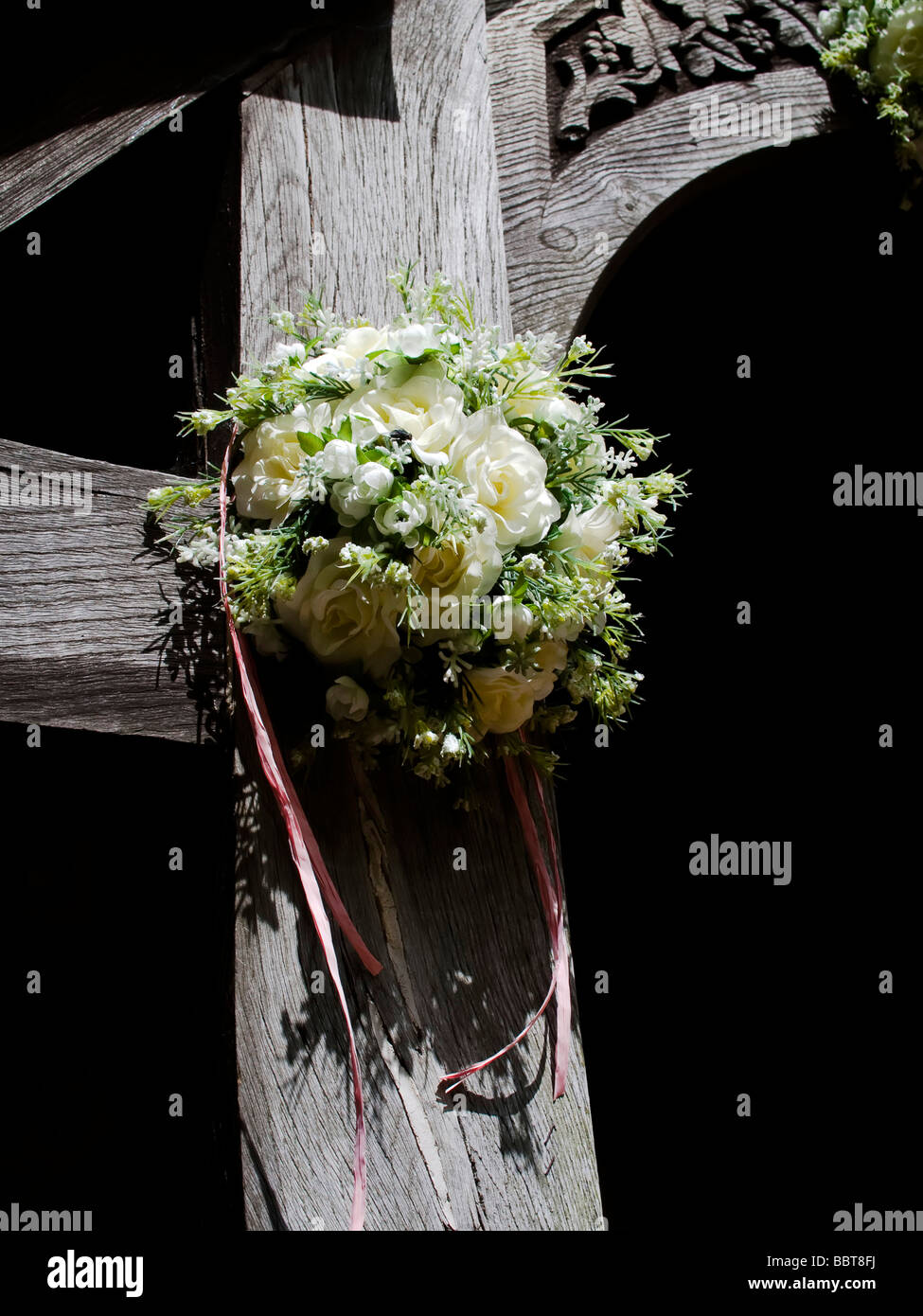 Wedding Decorations On A Country Village Parish Church In England
