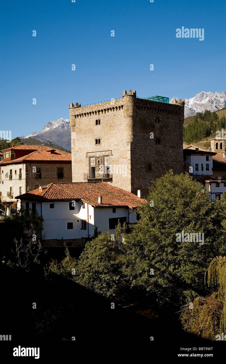 Tower of El Infantado and the Village of Potes in the Shire of Liebana Picos de Europa Cantabria Spain Stock Photo