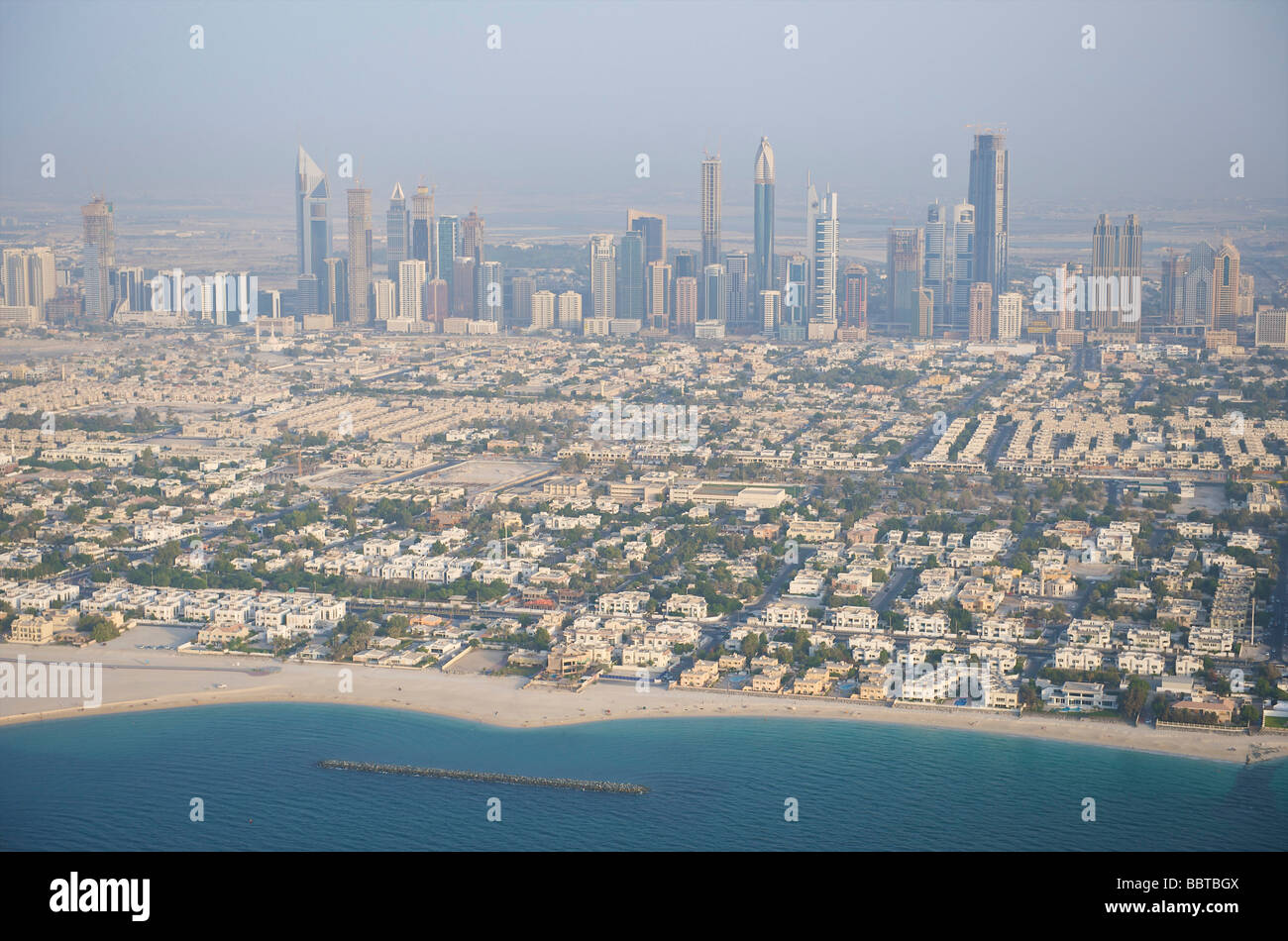 Dubai aerial view on Jumeirah and sheik zayed road Stock Photo