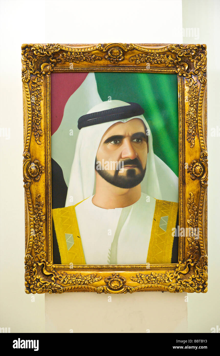 Dubai portrait of Sheikh Mohammed al Maktoum Stock Photo
