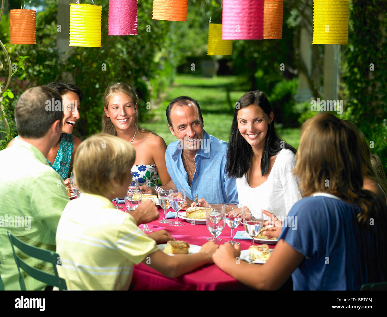 Friends having lunch,  outdoors Stock Photo