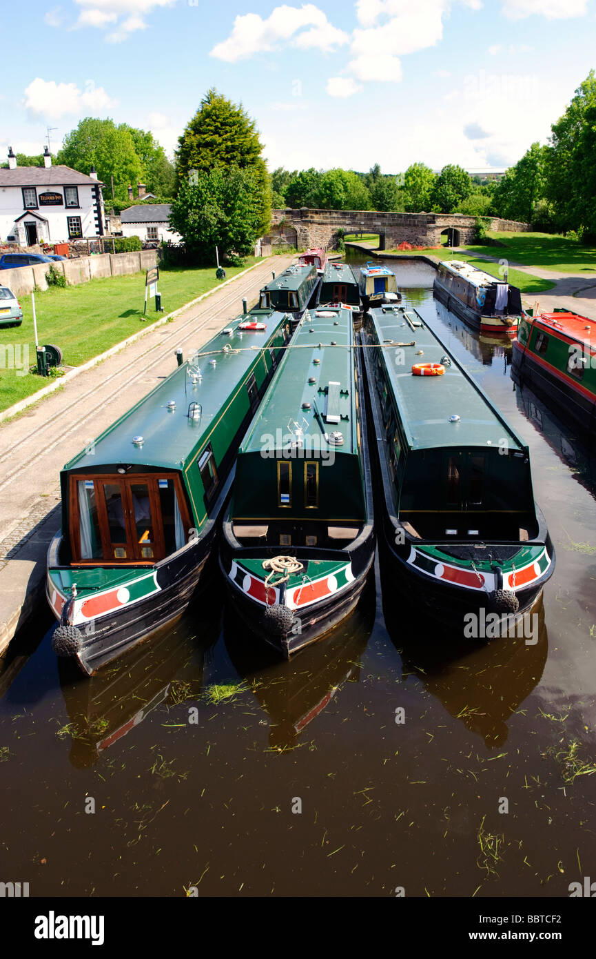 Barges in the canal basin at Llangollen, North Wales Stock Photo