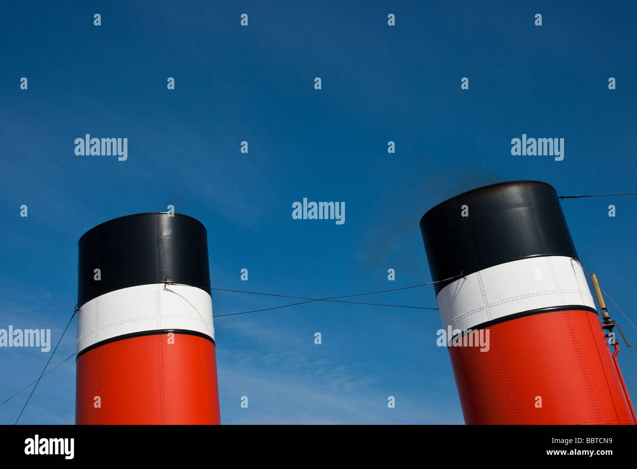 Funnels of a steam ship Stock Photo Alamy