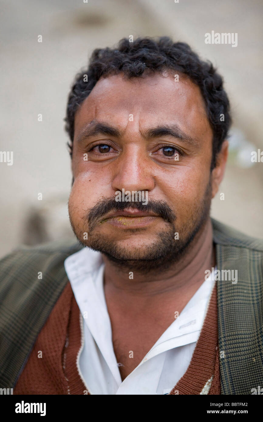 Man chewing qat, a typical yemeni drug, Hajjah, Yemen, Middle East Stock Photo