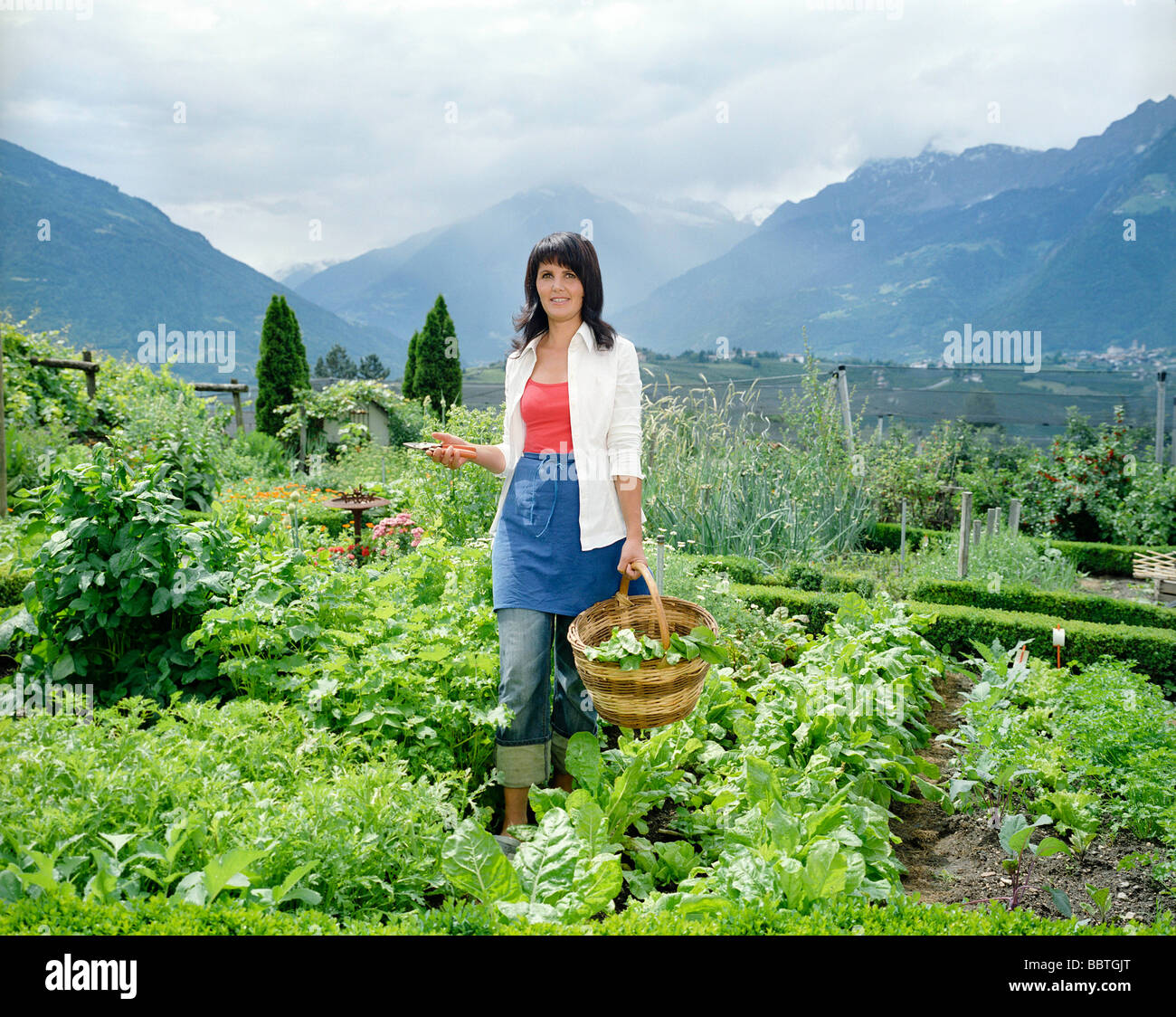 Woman in her garden with vegetables Stock Photo - Alamy