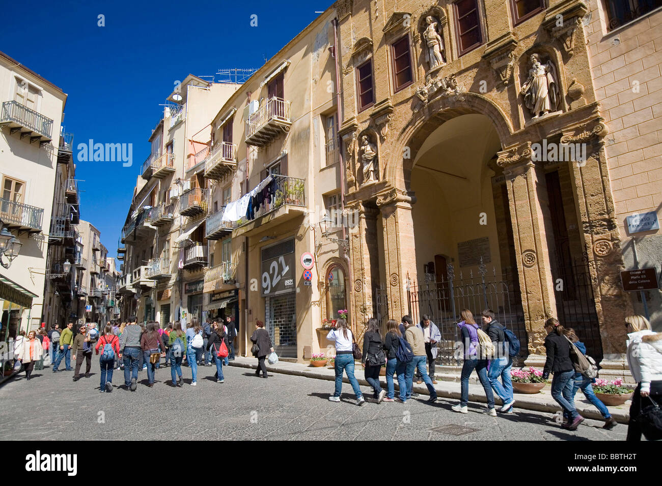 Ruggero street, Cefalu, Sicily, Italy Stock Photo
