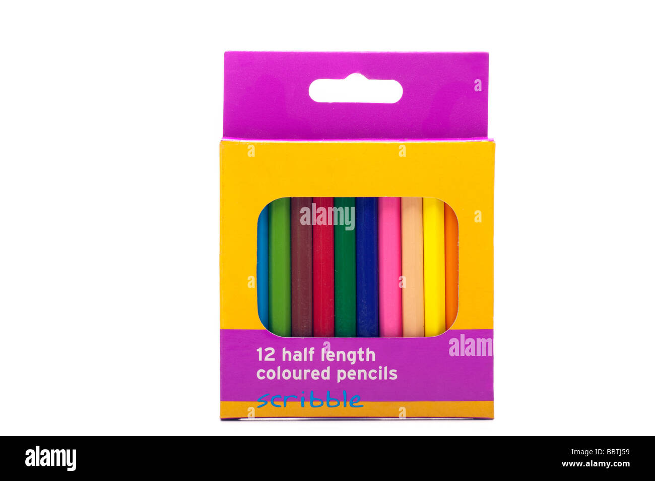 a packet of 12 half length coloured pencils Stock Photo