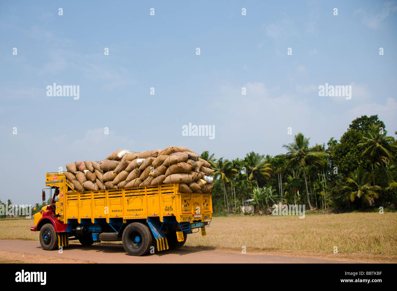 Harvested rice bags, truck transport in india Stock Photo Alamy