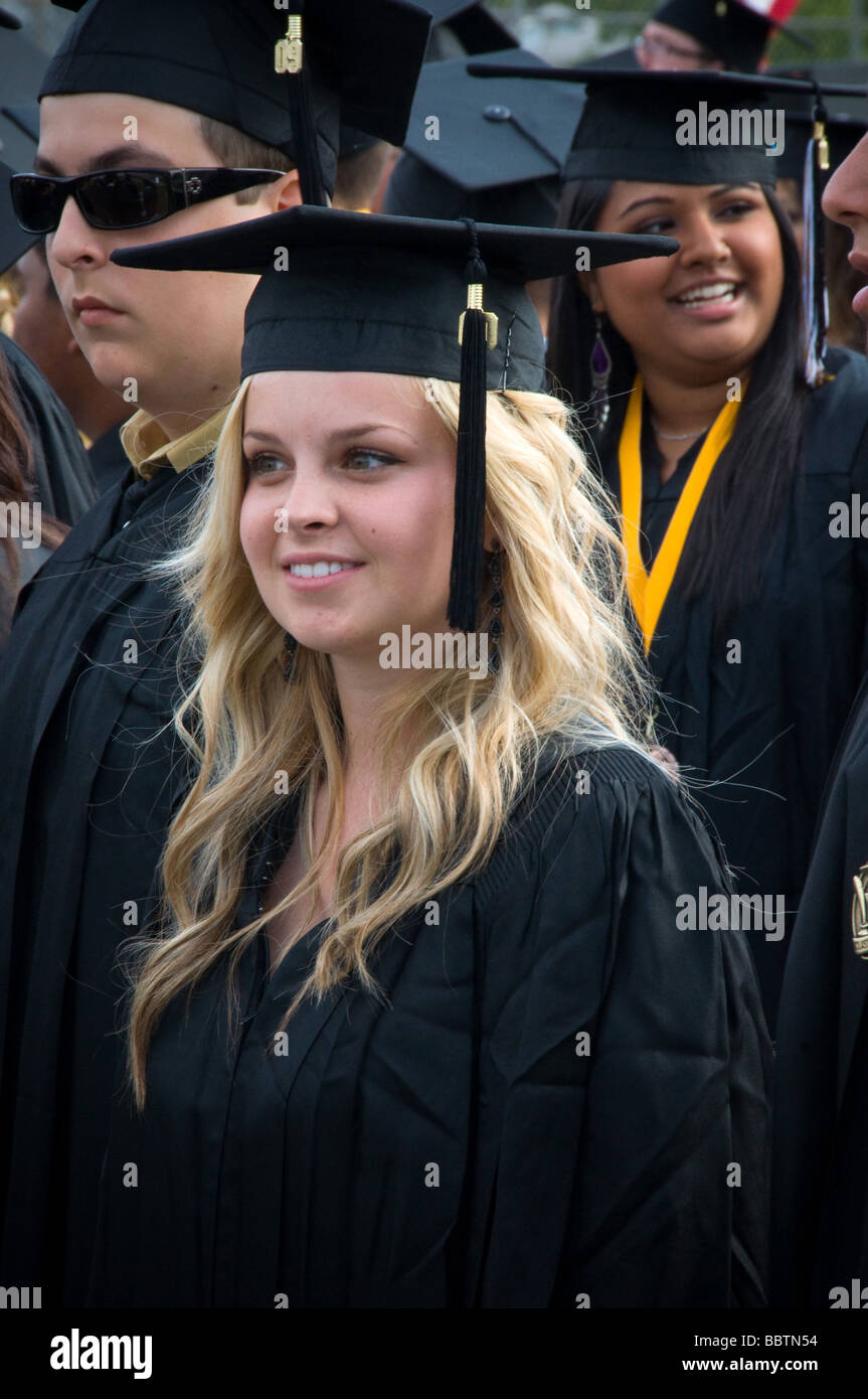White female high school student graduation 2009 diploma Stock Photo