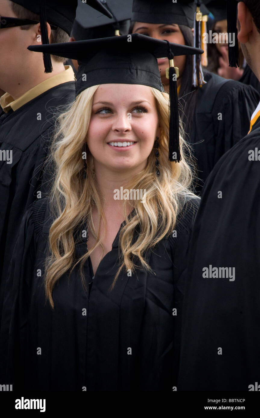White female high school student graduation 2009 Stock Photo