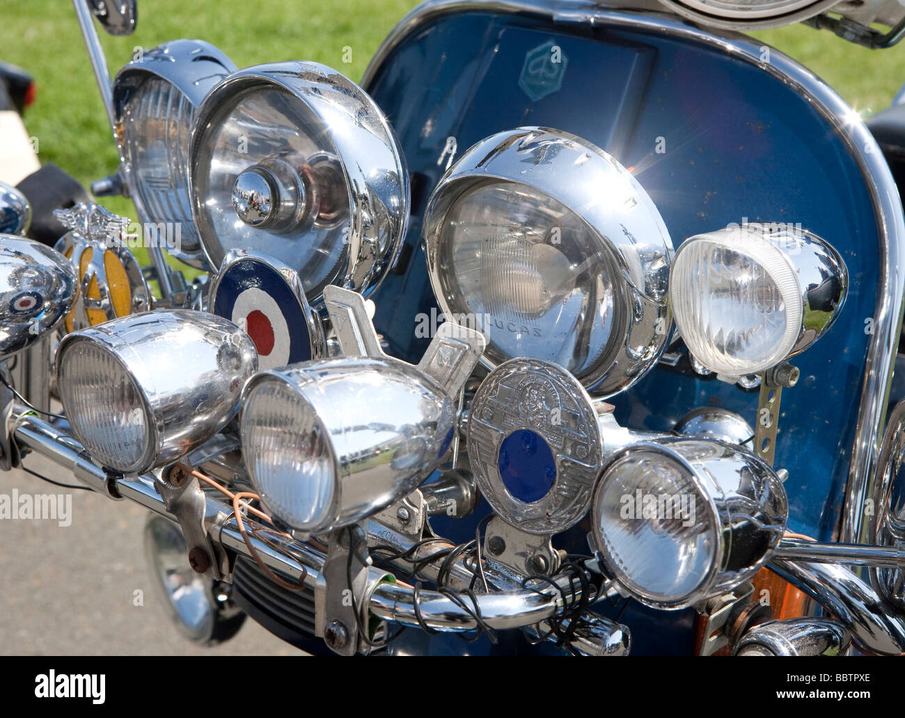 Chrome headlights on scooter Stock Photo Alamy