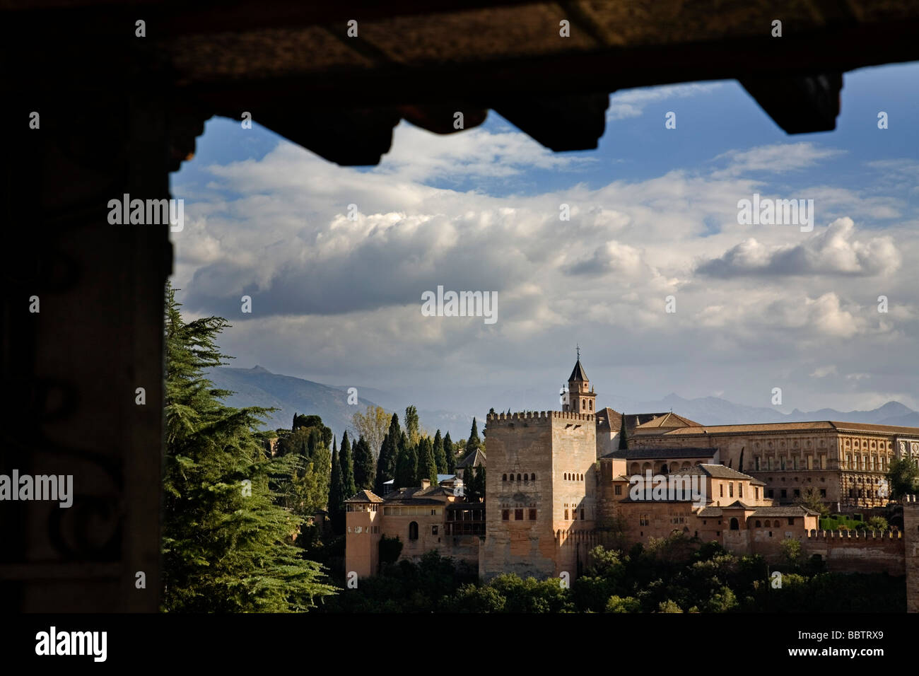 Panoramic of the Alhambra from the Mirador de San Nicolas Granada Andalusia Spain Stock Photo