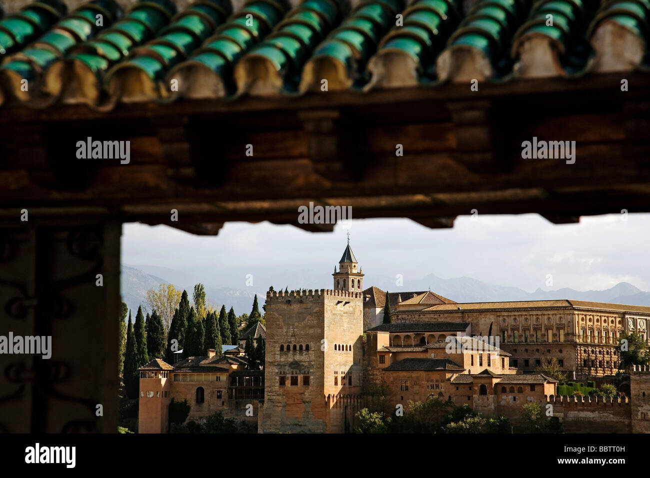Panoramic of the Alhambra from the Mirador de San Nicolas Granada Andalusia Spain Stock Photo