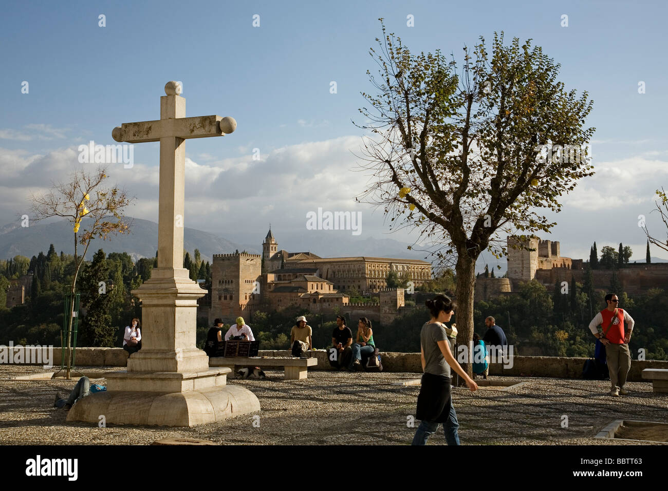 Panoramic of the Alhambra from the Mirador de San Nicolas Granada Andalusia Spain Stock Photo