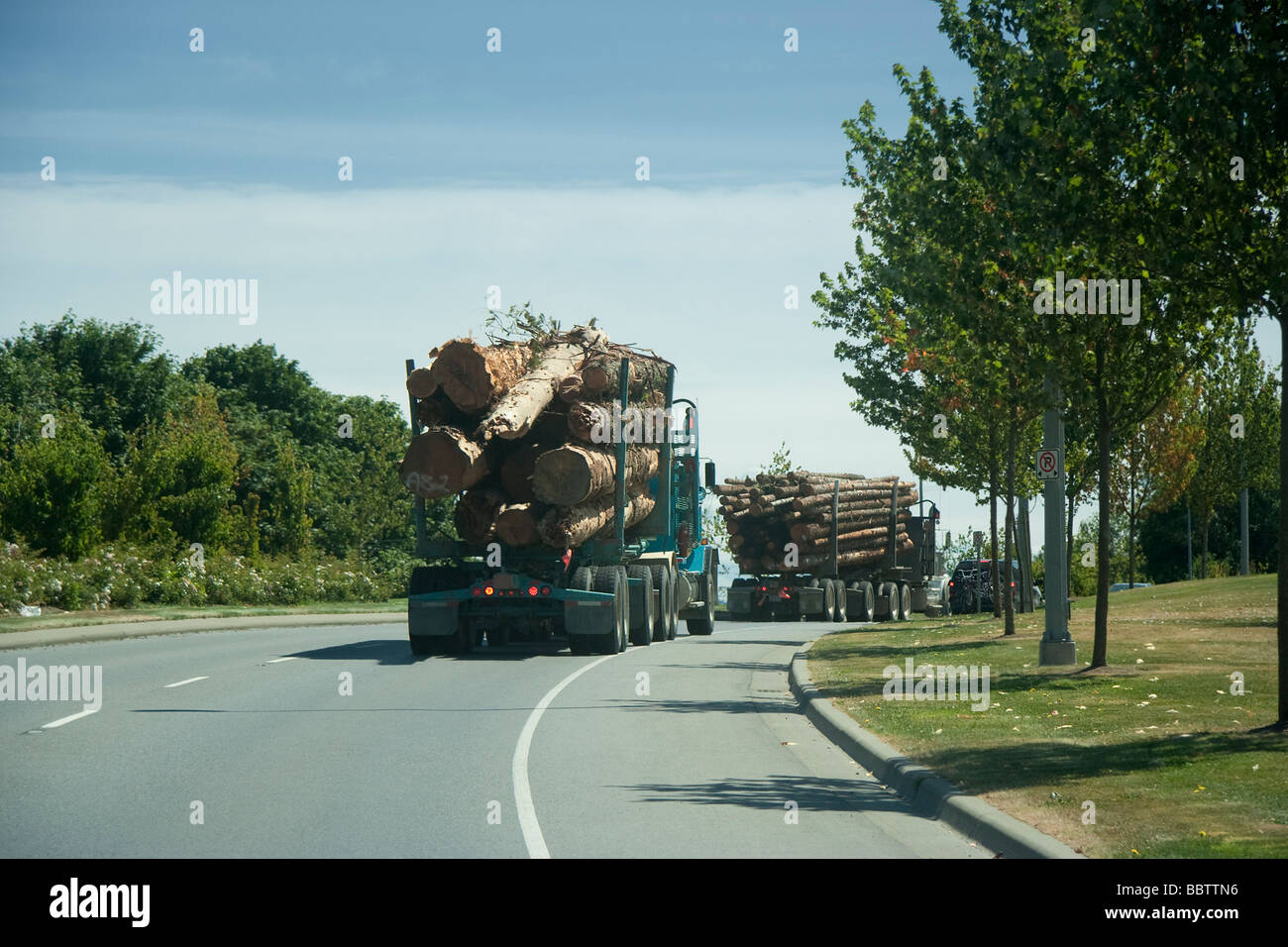 Logging Trucks on Highway Vancouver Island British Columbia Canada