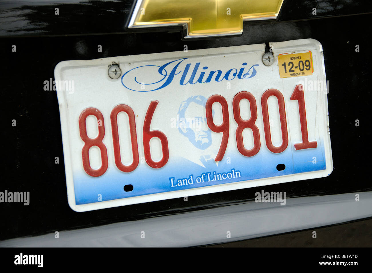 Car registration plate Land of Lincoln Illinois USA Stock Photo