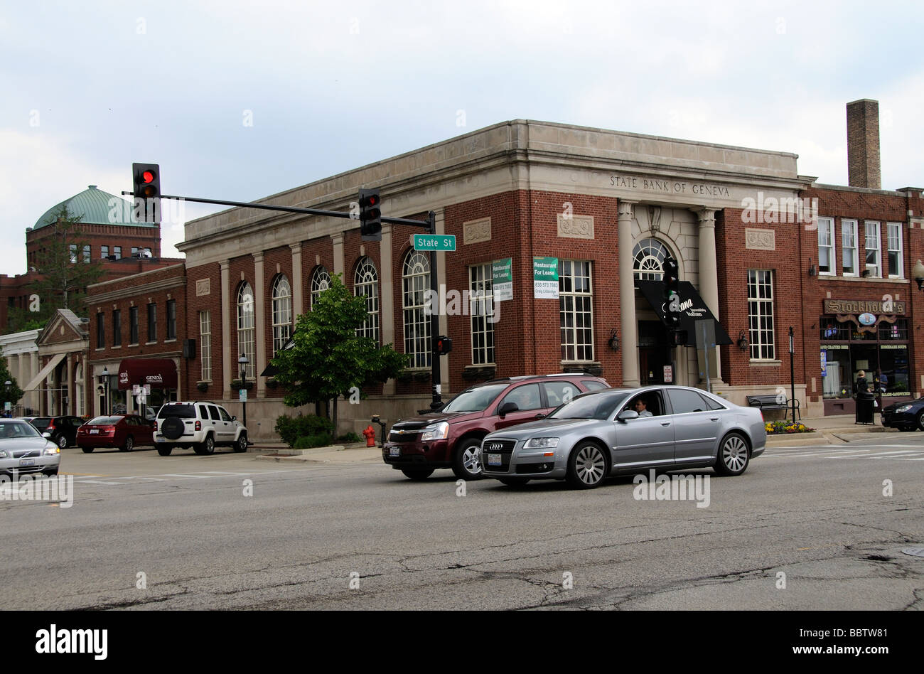 Old building of the State Bank of Geneva in the city center of Batavia Illinois USA Stock Photo