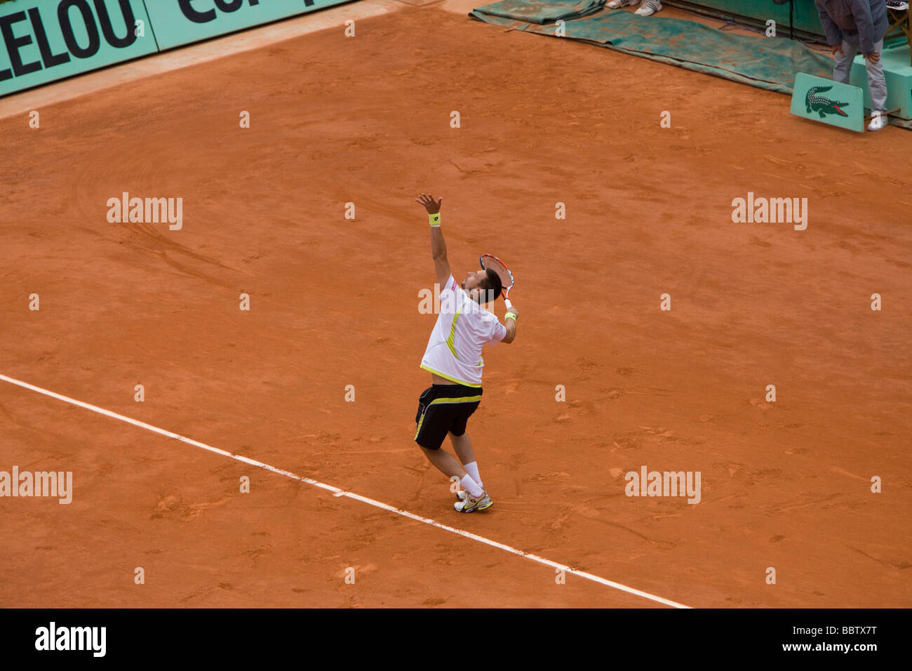 PARIS - JUNE 7: Robin Soderling of Sweden in action at French Open, Roland Garros, final game on June 7, 2009 in Paris, France. Stock Photo