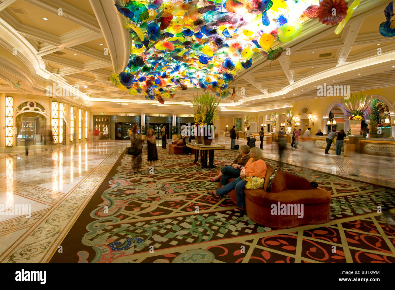 Venetian glass sculpture on the ceiling of the Bellagio Resort and Casino Las Vegas Nevada Stock Photo