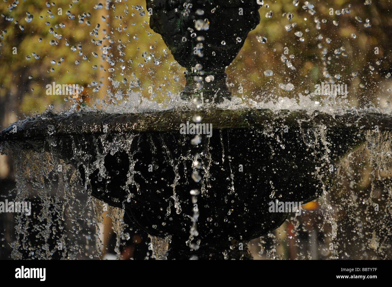 Water splashing from the fountain in Plazoleta Carlos Pellegrini, Recoleta, Buenos Aires, Argentina Stock Photo