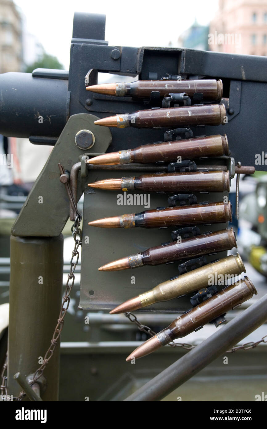 Machine gun bullets loaded in to a rifle attached to a world war 2 land  rover Stock Photo - Alamy