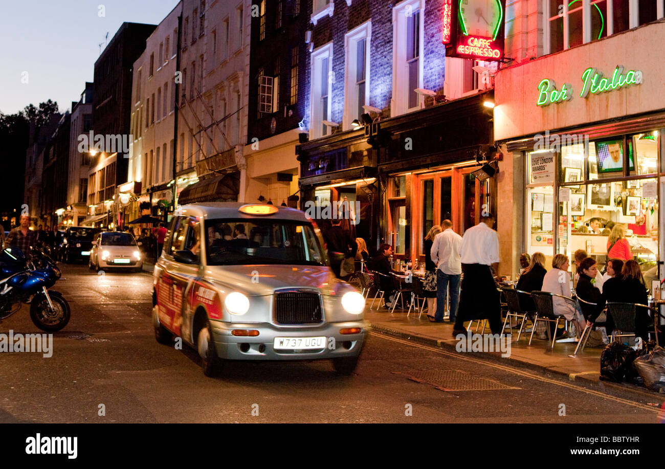 Blaxk Cab Outside Bar Italia Frith Street Soho London Uk Europe Stock Photo