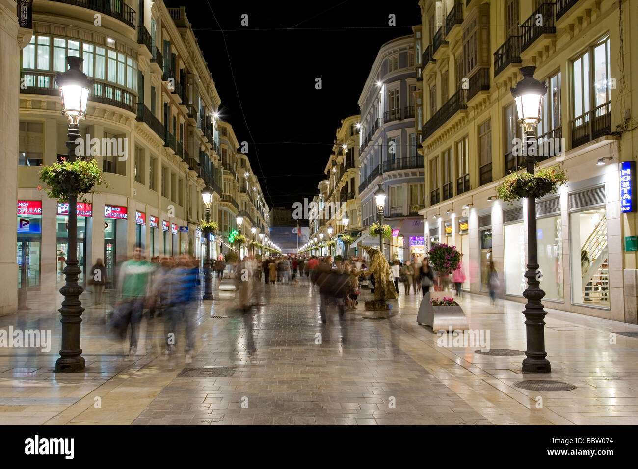 Zona Comercial de Calle Larios en Málaga Costa del Sol Andalucía España Commercial Area Calle Larios in Malaga Andalusia Spain Stock Photo