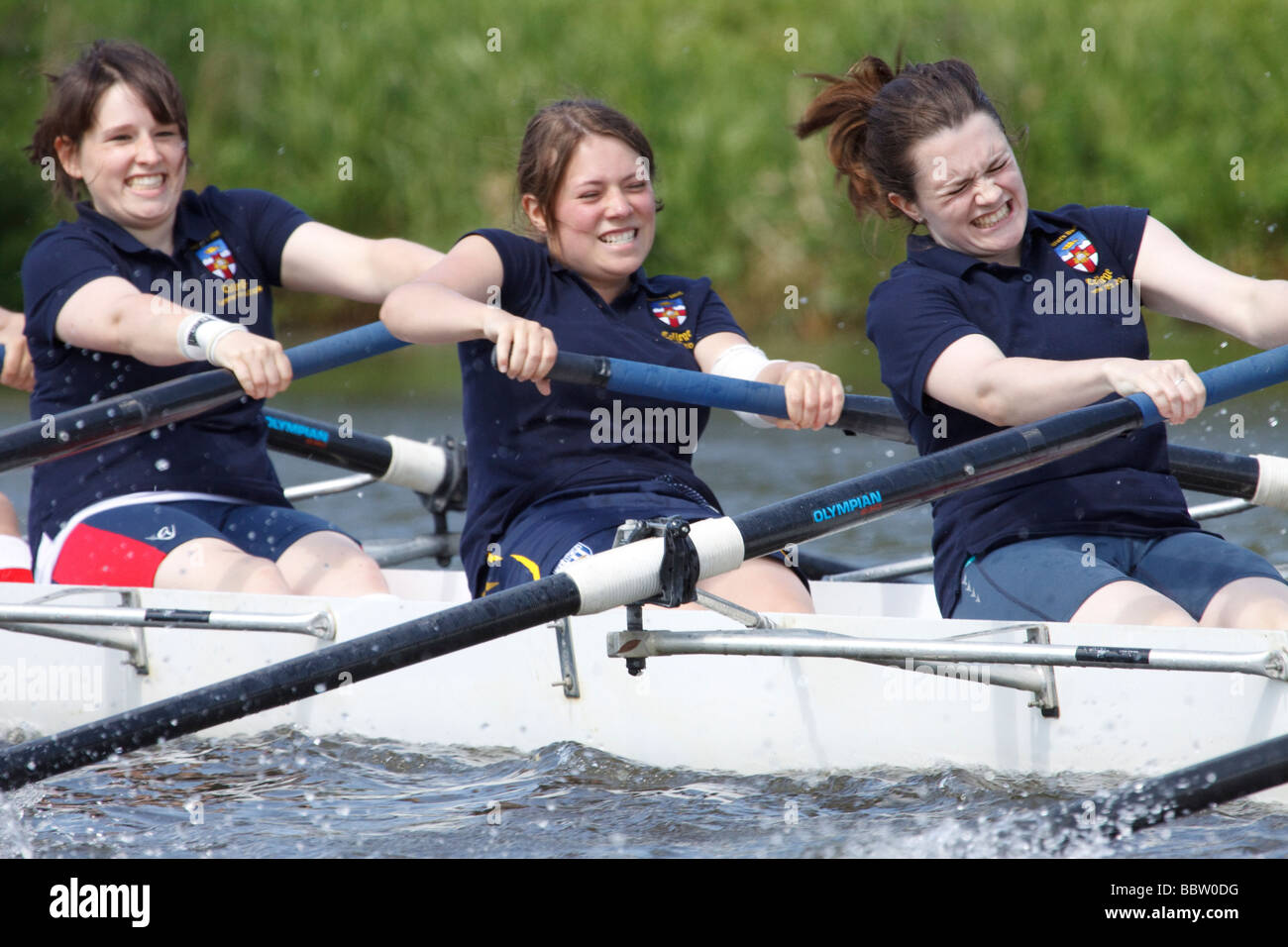 Three Girls Rowing, Summer VIIIs, The University of Oxford, 2009 Stock Photo