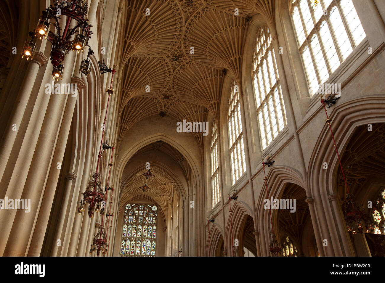 Bath Cathedral. The Interior of Bath Abbey. Stock Photo