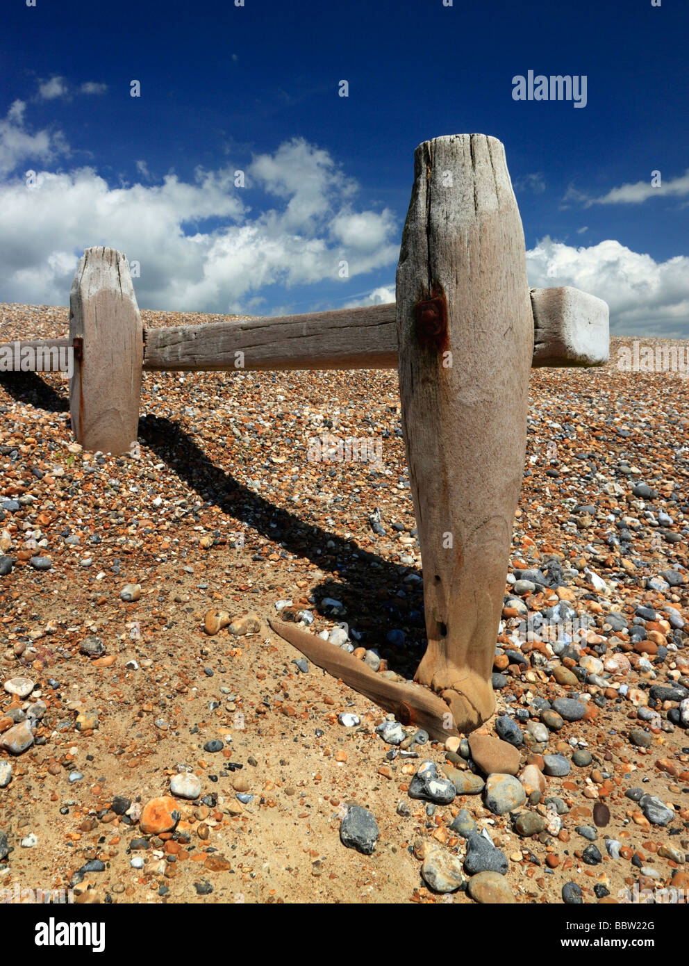 Worn sea groyne. Littlehampton, West Sussex, England, UK. Stock Photo