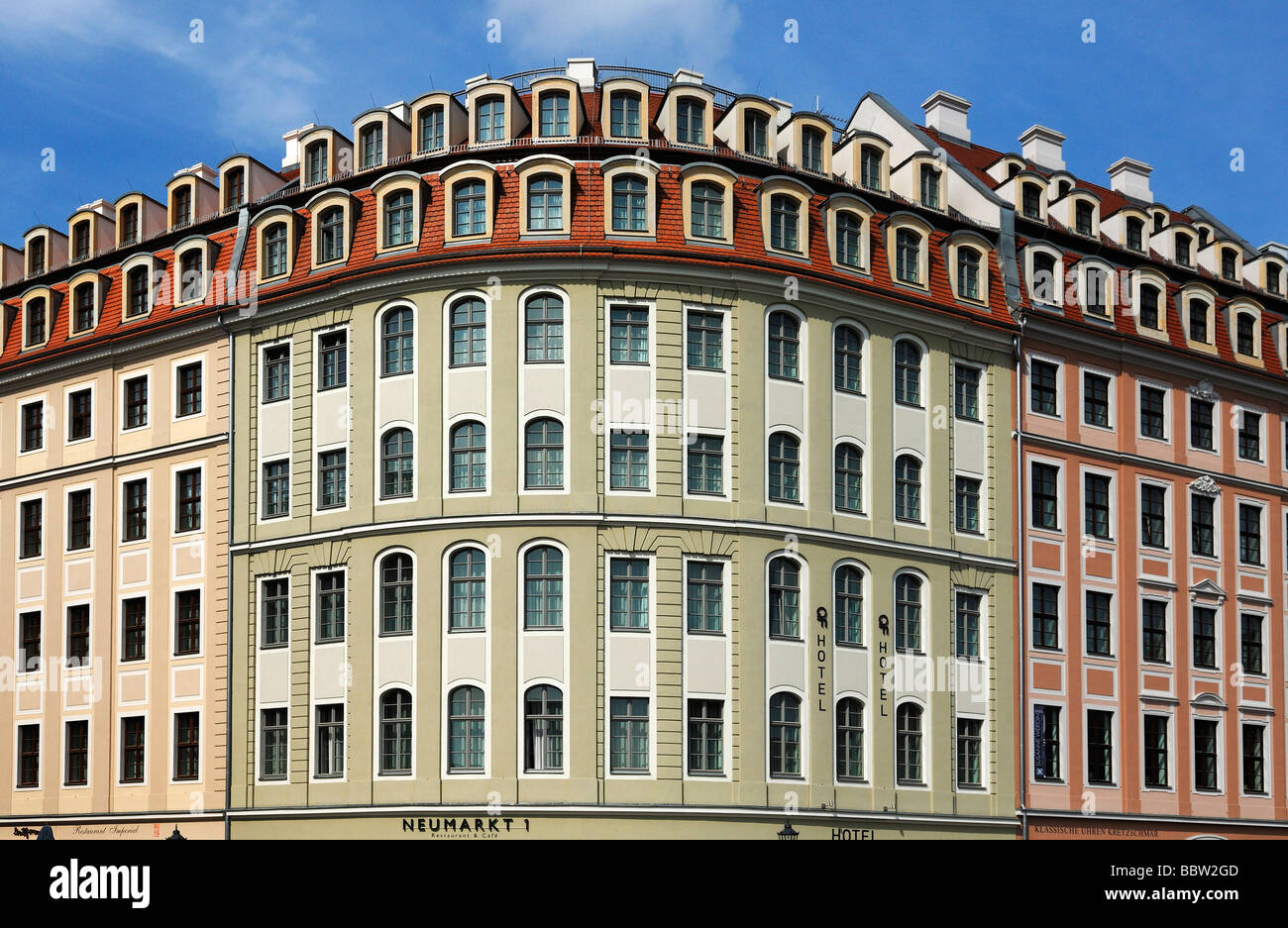 New town houses on the Neumarkt square, Dresden, Saxony, Germany, Europ Stock Photo