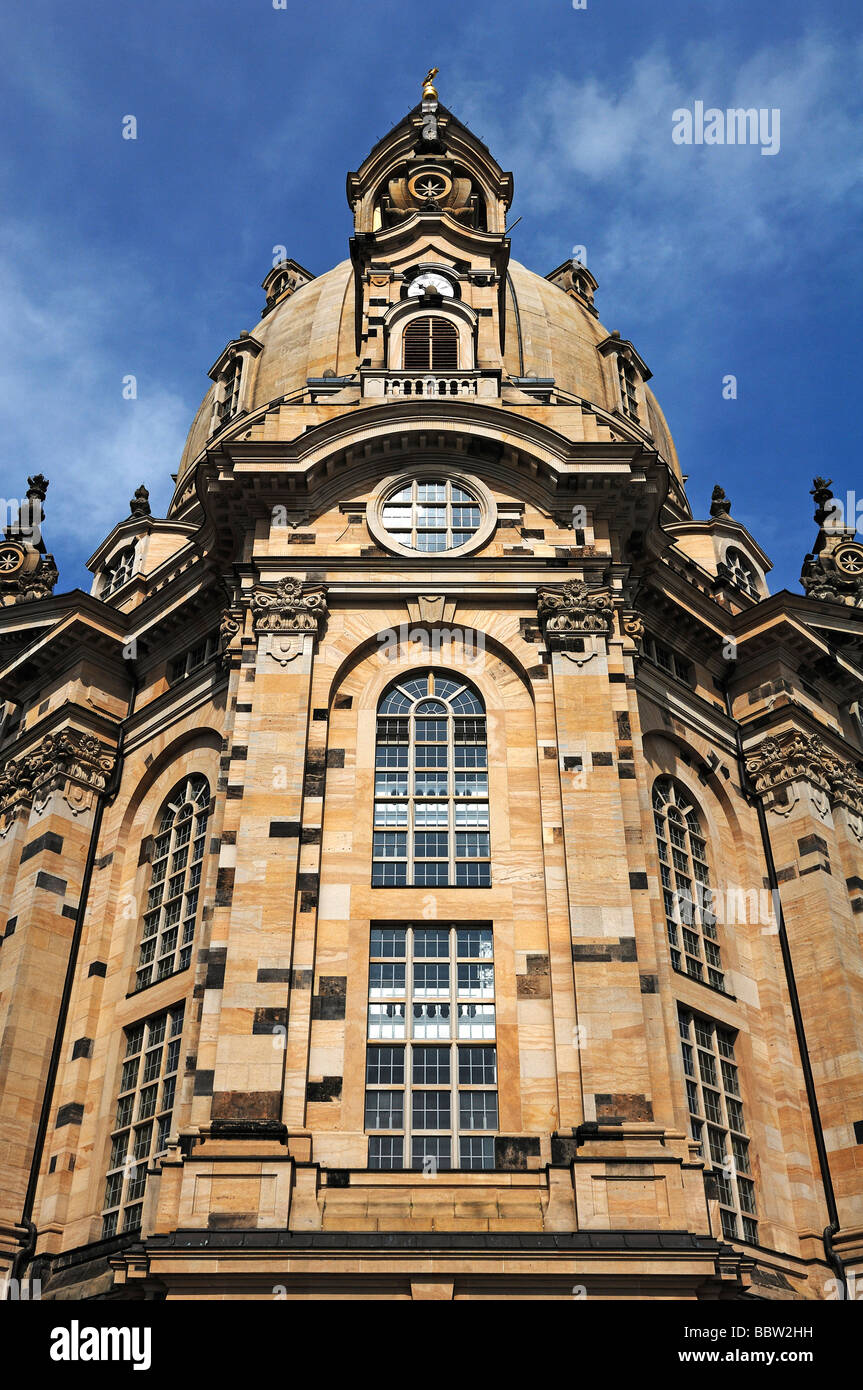 Church of Our Lady at Neumarkt square against blue sky, Dresden, Saxony, Germany, Europe Stock Photo