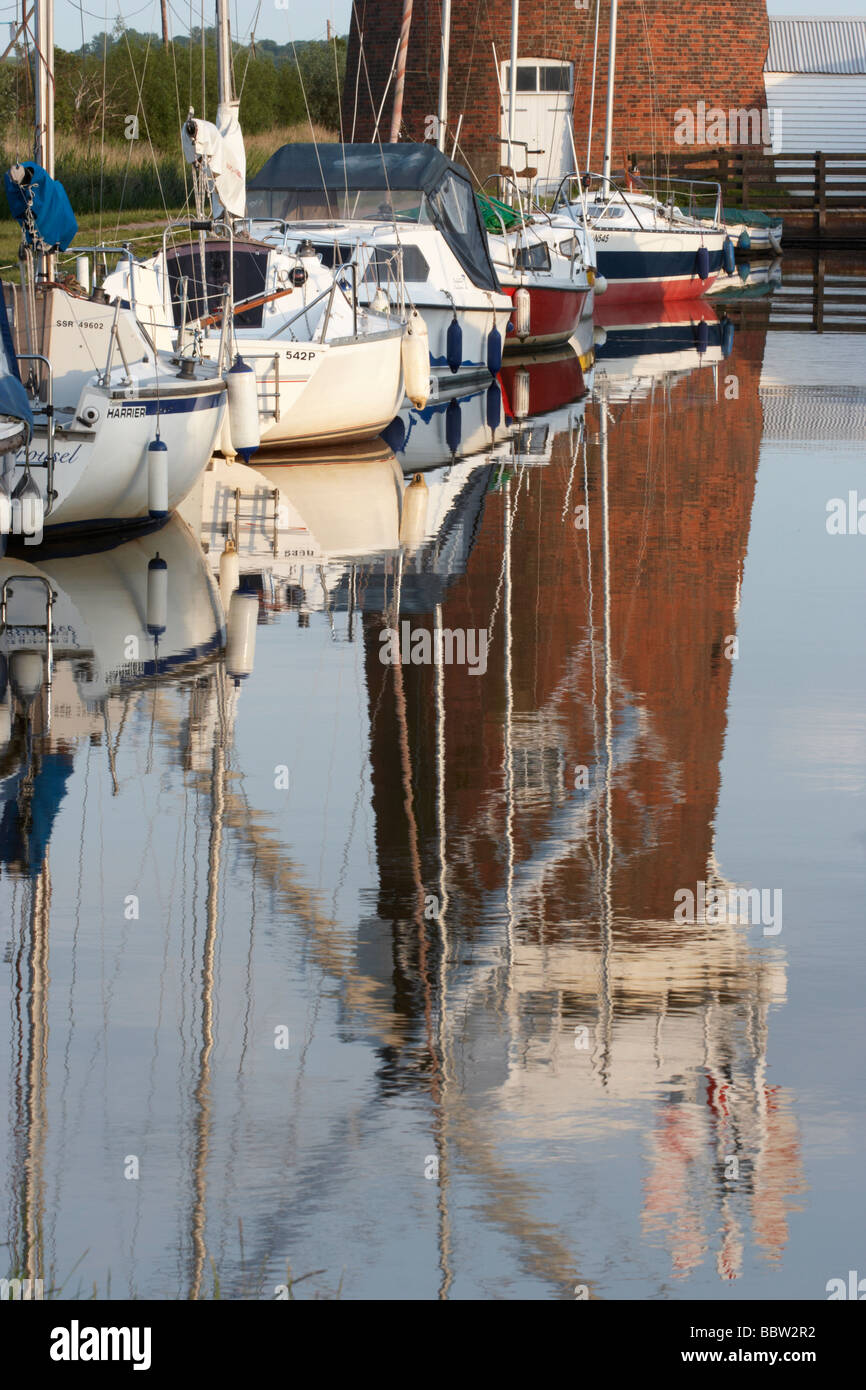 horsey wind mill,holiday boats,mooring,reflection Stock Photo