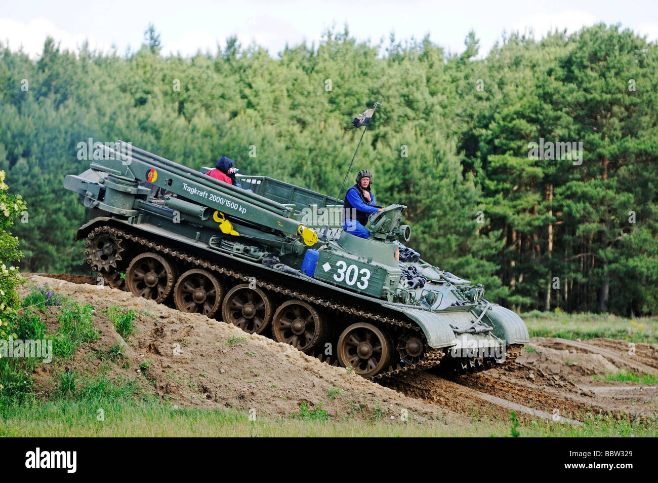 Tank driving school for tourists, T55 salvage tank, Steinhoefel, Brandenburg, Germany, Europe Stock Photo