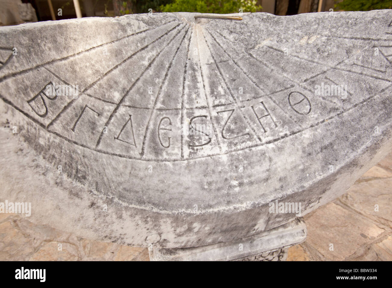 Ancient sundial uncovered at the city of Ephesus in Turkey Stock Photo